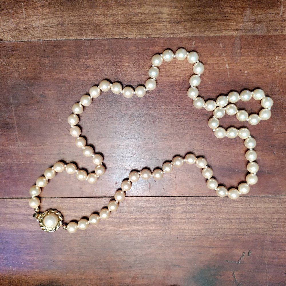 Talbots opera-length glass pearl necklace with decorative clasp